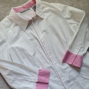 Signature By Larry Levine White and Pink Checkered Shirt XL